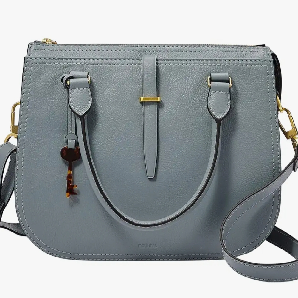 Fossil Blue Steel Leather Women's Bag Meduim Size